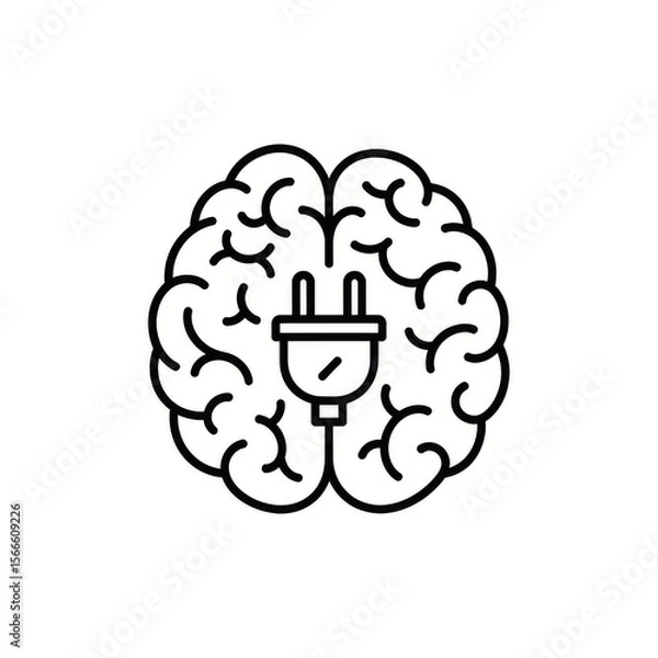 Fototapeta A stylized brain outline with an electrical plug inserted into the center of the brain illustration
