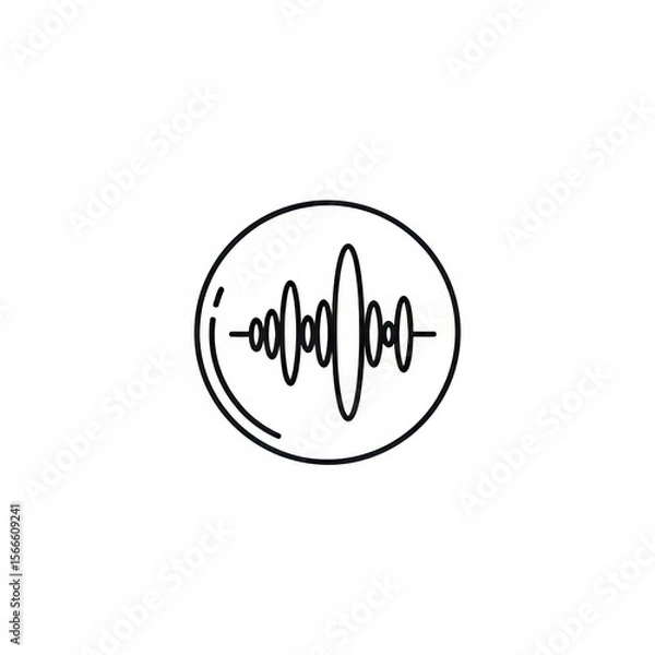 Fototapeta A minimalistic line drawing of a sound wave inside of a circle on a white background illustration