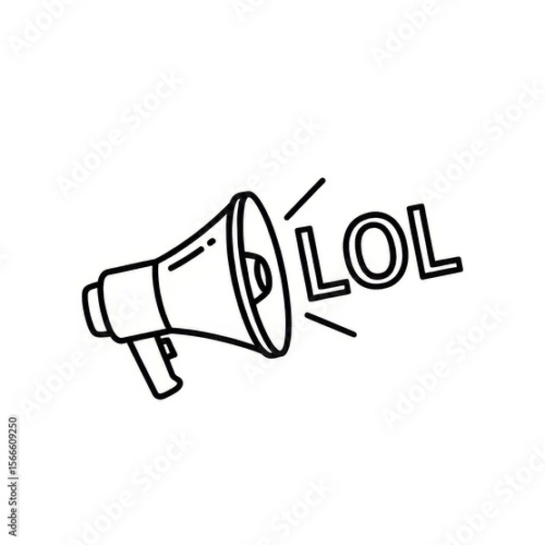 Fototapeta A line drawing of a megaphone with the letters lol coming out of it on a white background design