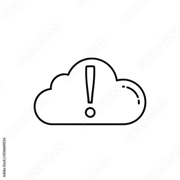 Fototapeta Cloud icon with exclamation point inside in black outline on a white background digital illustration