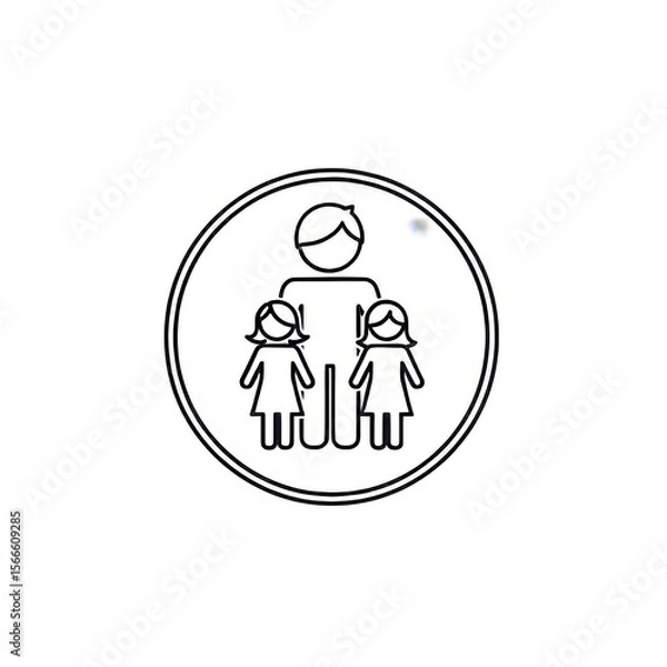 Fototapeta Icon depicting a father figure standing with two daughters inside a circular outlined shape design element