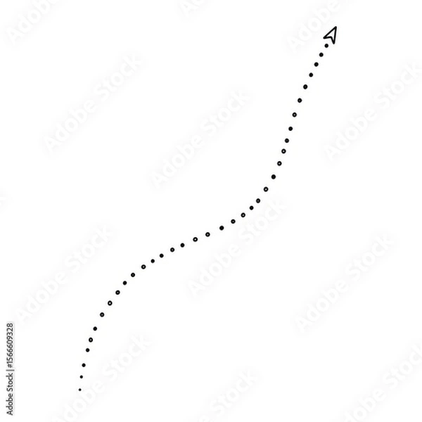 Fototapeta A winding path of dotted lines leading to an arrow at the top on a white background illustration
