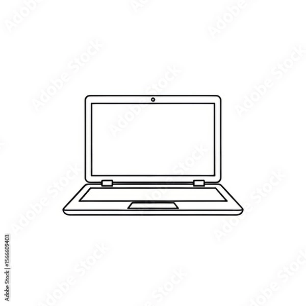 Fototapeta Illustration of an open laptop with a blank screen and a visible trackpad on a white background