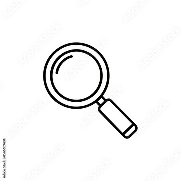 Fototapeta A simple line drawing of a magnifying glass with a round lens and a rectangular handle on a white background