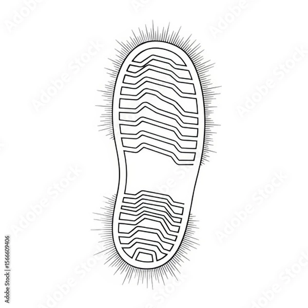 Fototapeta Illustration of a shoe print with tread pattern and radiating lines on a white background art design