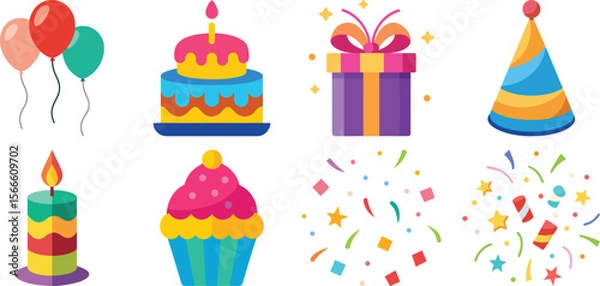 Obraz Vector art of set of birthday party elements isolated on transparent background