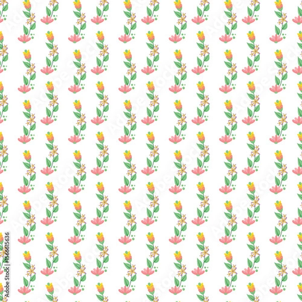 Fototapeta Seamless Pattern of Colorful Floral Stalks on a White Background