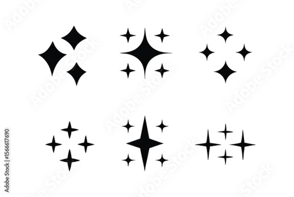 Fototapeta Sparkling Black Vector Silhouette Icon Set of Stars for Holiday Decor, Celebration Graphics, and Creative Design Projects