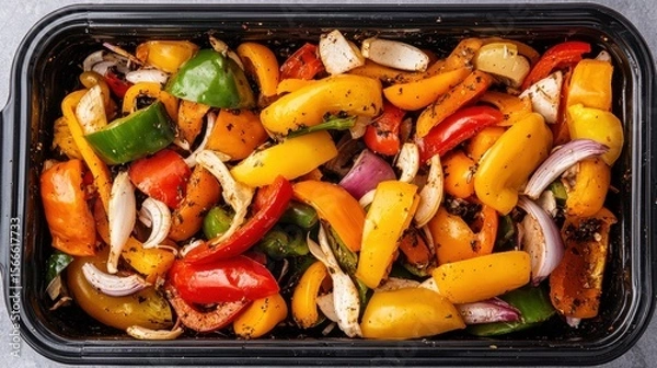 Obraz Colorful Mixed Vegetables in Black Container on Gray Surface