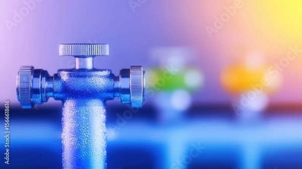 Obraz Close-Up of Faucet Valve with Colorful Background