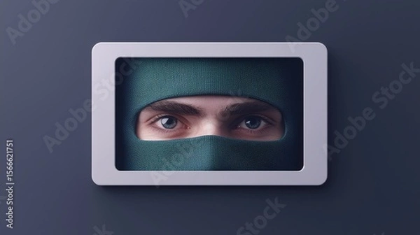 Obraz Mysterious Ninja Eyes Peeking Through Framed Opening