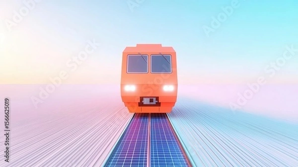 Obraz Futuristic Train on Solar Track in Vibrant Sunset Background