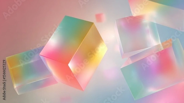 Fototapeta Abstract Pastel Cubes: A Dreamy Composition of Iridescent Geometric Forms
