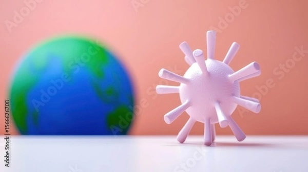 Obraz Virus model on table with globe and pastel background