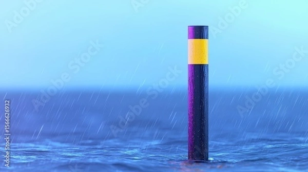 Obraz Vertical Marker in Rainy Water Scene with Blue Background