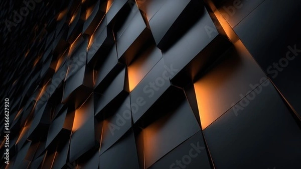 Fototapeta Abstract Dark Cubes Illuminated with Orange Glows