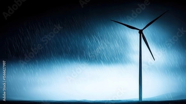 Obraz Dark Stormy Landscape with Wind Turbine and Rain Effects