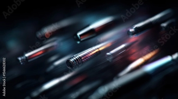 Fototapeta Futuristic Ammunition: A Close-Up of Sleek, Metallic Bullets in Motion