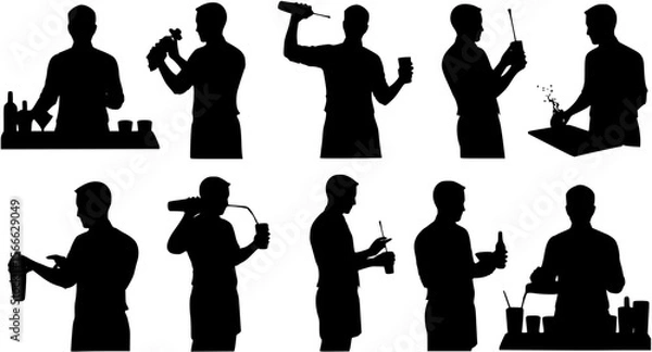 Fototapeta silhouette of a bartender on a white background. Generative AI
