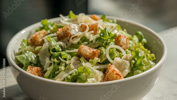 Fototapeta Classic Caesar Salad with Romaine Lettuce and Parmesan