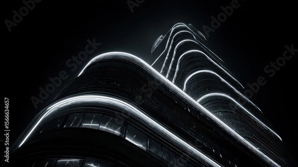 Fototapeta Night cityscape: Illuminated skyscraper architecture