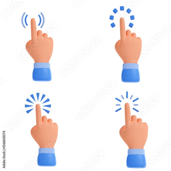 Fototapeta Set of hand icons.Illustration of hand gestures for clicking and tapping in modern style
