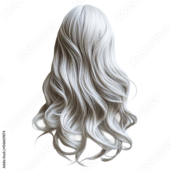 Fototapeta Long wavy silver hairstyle showcasing natural waves and fullness suitable for various styling options transparent background, cutout PNG