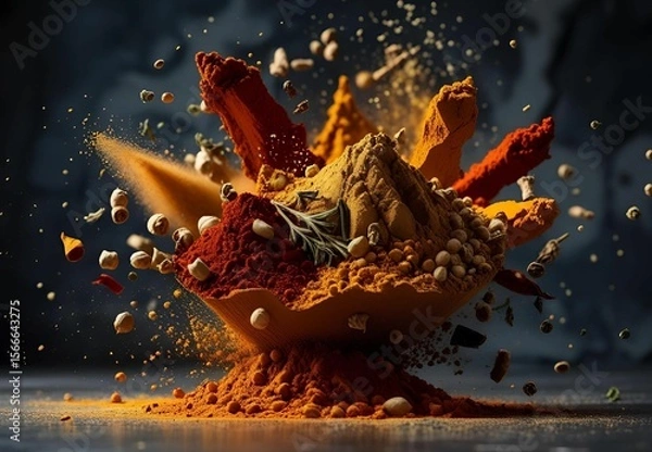 Obraz A powerful splash of colorful spice powders in a bowl
