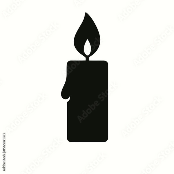 Fototapeta very simple flat and single minimalist Burning Candle Step Silhouettes in black on a white background