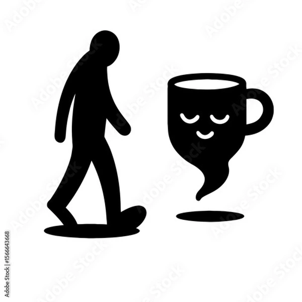 Fototapeta very simple flat and single minimalist Silent Cup Spirit Silhouettes in black on a white background