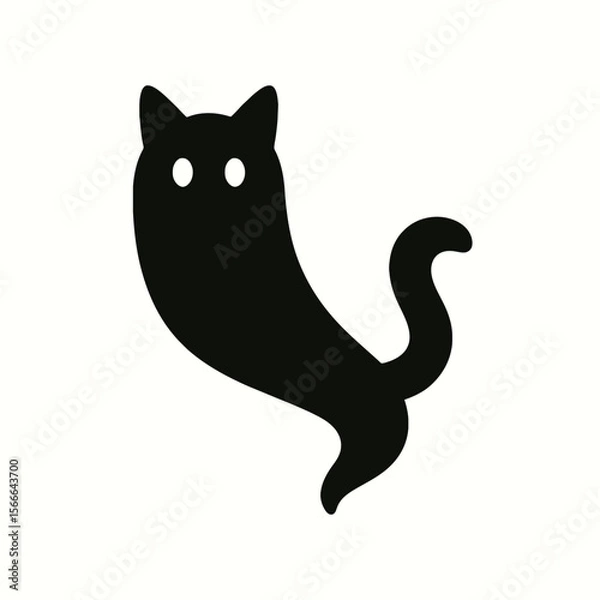 Fototapeta very simple flat and single minimalist Drifting Cat Spirit Silhouettes in black on a white background