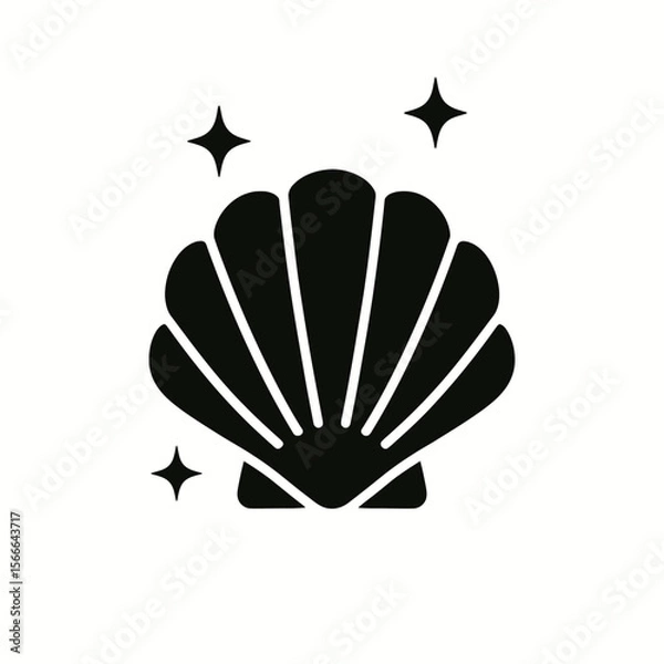Fototapeta very simple flat and single minimalist Gleaming Shell Step Silhouettes in black on a white background