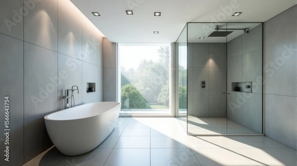 Fototapeta Serene and Pristine Bathroom Environment Inviting Luxurious Relaxation with Clean Aesthetic and Bright Lighting
