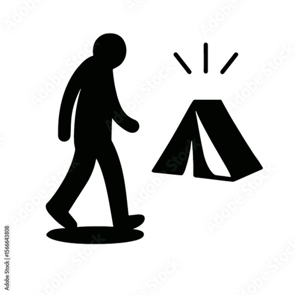 Fototapeta very simple flat and single minimalist Soaring Tent Step Silhouettes in black on a white background
