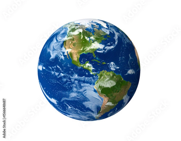 Fototapeta Dynamic Earth viewed from space, revealing North and South American continents and swirling clouds.