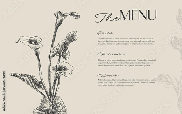Obraz Hand Drawn Menu Template with Calla Lily Flower Elegant Floral Design
