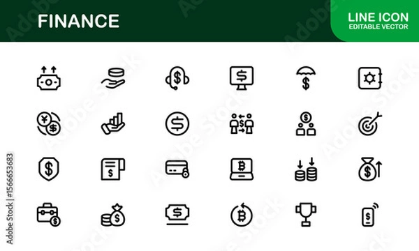 Fototapeta Finance Line Icon Pack – Clean, Minimal Outline Icons for Investment, Currency, Insurance, Banking, and Economic Business Operations