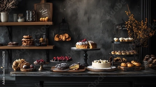 Fototapeta Dessert With Dark Elegant Background