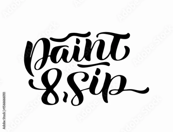 Obraz Paint & Sip Calligraphy Design, Black Ink Script Lettering