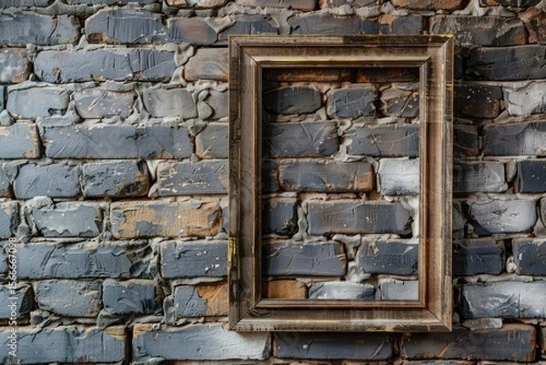 Fototapeta Pixel Perfect Image of a Frame Mockup Design with a Wooden Frame on a Brick Wall
