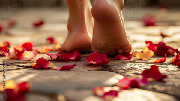 Obraz foot model on rose petals
