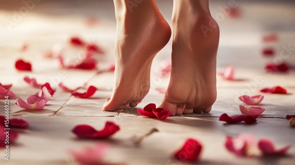 Obraz foot model on rose petals
