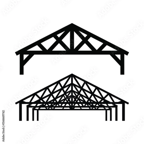 Fototapeta Two black silhouette roof truss structures on a white background
