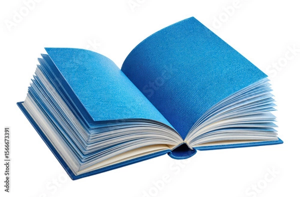 Fototapeta Reading action with open blue book home office still life