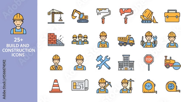Fototapeta Construction icons set vector illustration building and architecture tools