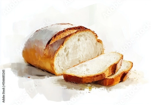 Fototapeta Sliced Bread with Ink-Wash Background, Fusion of Oriental Aesthetics and Western Baking