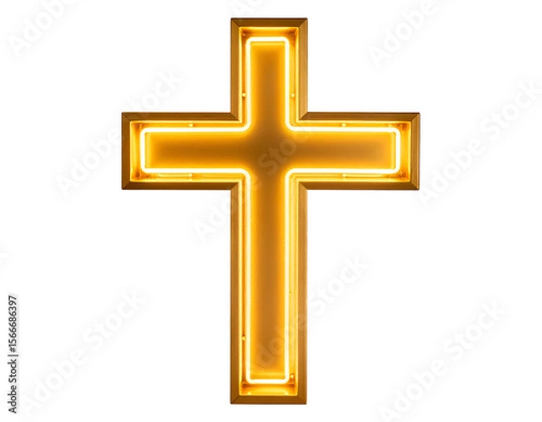 Fototapeta A radiant golden cross illuminates with a warm glow, symbolizing faith and spiritual hope.