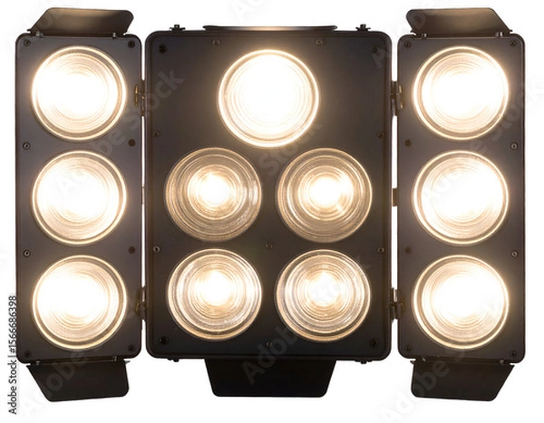 Fototapeta A powerful array of bright, warm lights illuminates the scene with intense radiance.