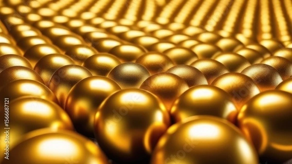 Fototapeta Abstract background of gold capsules, yellow gold texture, balls in a row