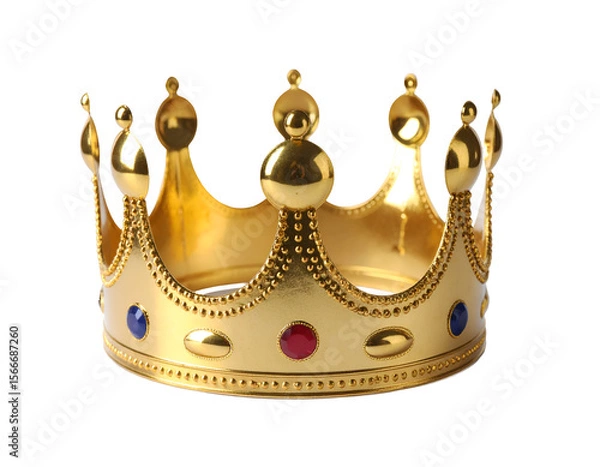 Fototapeta A magnificent golden crown adorned with colorful jewels symbolizes power, wealth, and timeless royalty.
